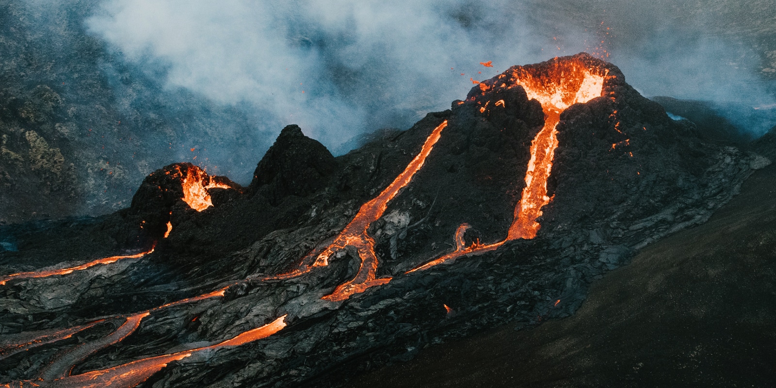 An image of volcano erupting
