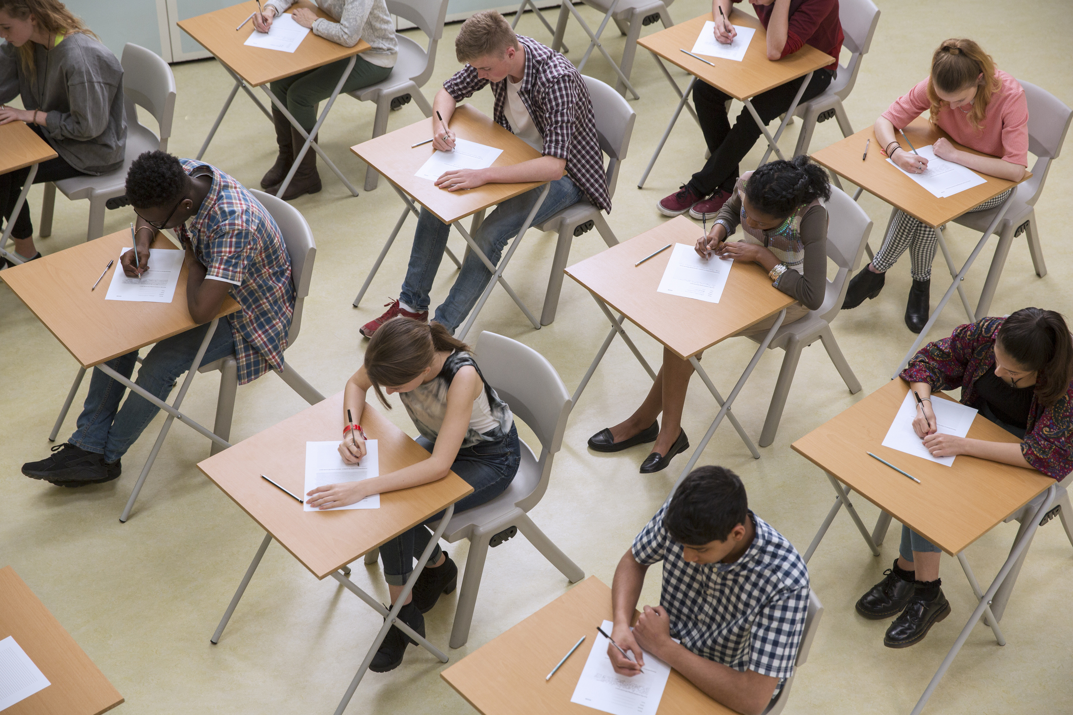 A birds eye view of students sitting their GCSE exam